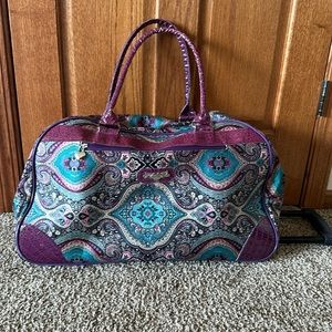 Kathy Van Zeeland rolling purple multicolor duffle